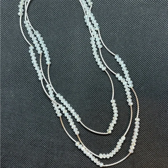 Long Vintage Crystal and Liquid Silver Beaded Necklace 46” - Picture 3 of 4